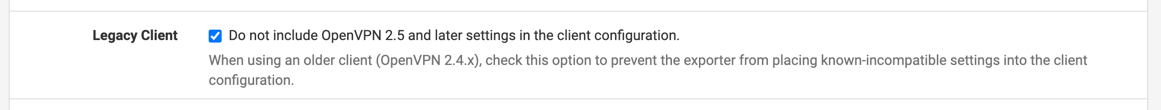 pfsense setting for legacy client